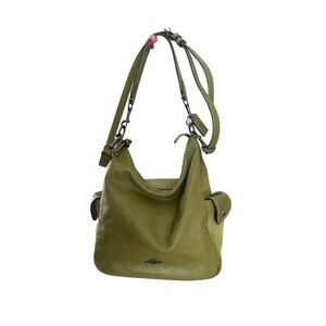 Green Leather and Suede Coach Shoulder Bag